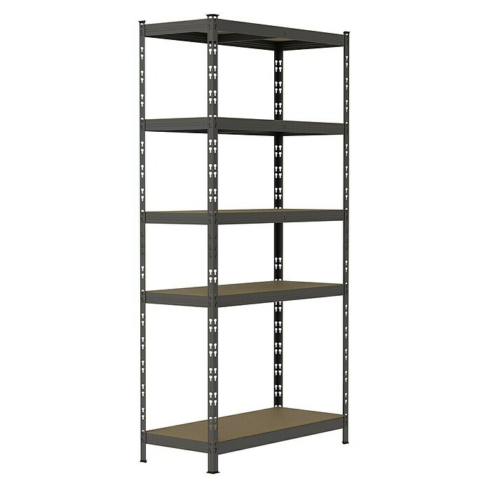 Regalux Metallregal (H x B x T: 180 x 93 x 40 cm, Traglast pro Boden: 175 kg, Anzahl Böden: 5 Stk., Grau, Stecken) | BAUHAUS