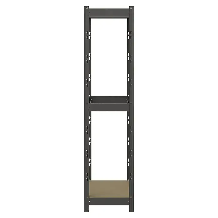 Regalux Getränkekistenregal - H x B x T: 133 x 70 x 32,5 cm, Traglast pro Boden: 50 kg, Anzahl Böden: 1 Stk., Stecken, Anthrazit - Dunkelgraues Metallregal mit zwei hellbraunen Böden.