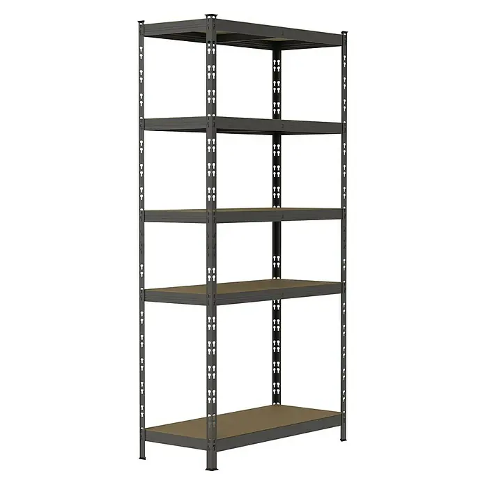 Regalux Estantería metálica - Al x An x Pr: 180 x 93 x 40 cm, Capacidad de carga por balda: 175 kg, Número de baldas: 5 ud., Inserción - Estantería metálica resistente de cinco baldas con marco gris oscuro y estantes marrón claro.