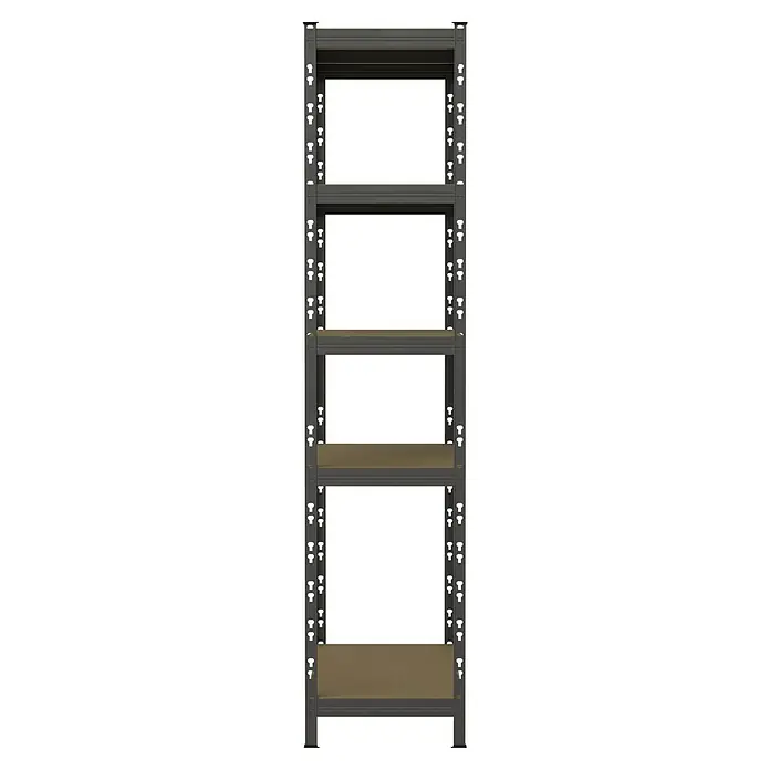 Regalux Metallregal - H x B x T: 180 x 93 x 40 cm, Traglast pro Boden: 175 kg, Anzahl Böden: 5 Stk., Stecken - Dunkelgraues Metallregal mit fünf braunen Holzfächern.