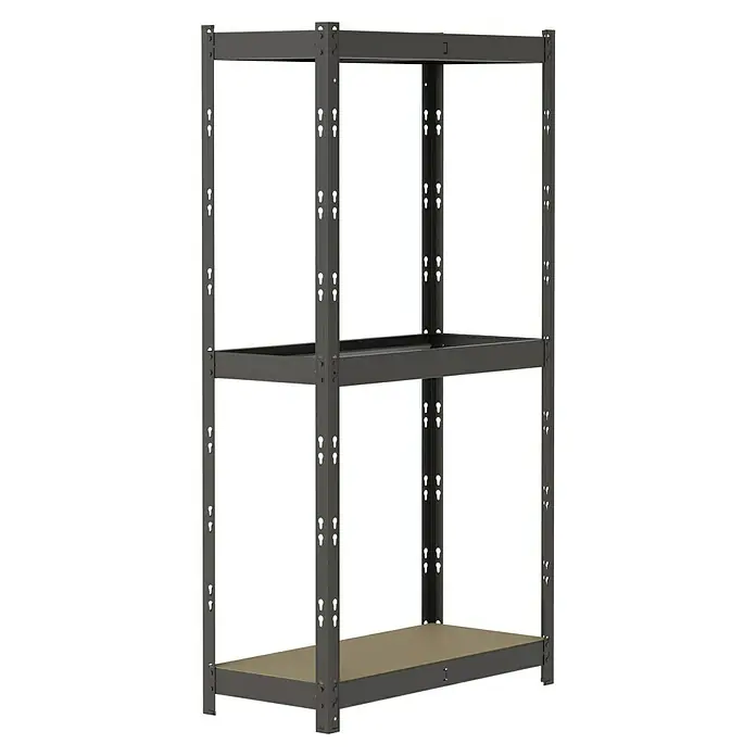 Regalux Getränkekistenregal - H x B x T: 133 x 70 x 32,5 cm, Traglast pro Boden: 50 kg, Anzahl Böden: 1 Stk., Stecken, Anthrazit - Dunkelgraues Metallregal mit einem hellbraunen Holzboden und zwei weiteren verstellbaren Ebenen zur Lagerung.