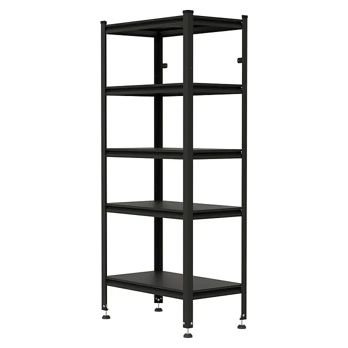 Regalux Metallregal Style S - H x B x T: 175 x 80 x 45 cm, Traglast pro Boden: 100 kg, Anzahl Böden: 5 Stk., Stecken, Schwarz - Schwarzes Metallregal mit 5 Ablagen und verstellbaren Füßen.