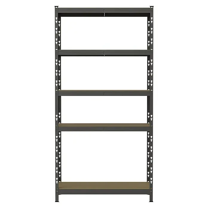 Regalux Estantería metálica - Al x An x Pr: 180 x 93 x 40 cm, Capacidad de carga por balda: 175 kg, Número de baldas: 5 ud., Inserción - Estantería metálica gris oscuro ajustable con cinco baldas marrones.