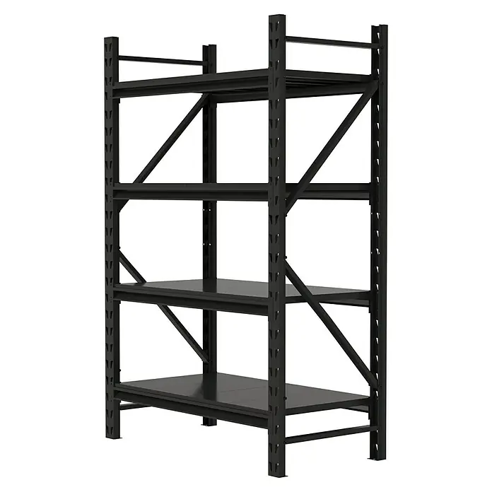 Regalux Metallregal Heavy Duty - H x B x T: 183 x 120 x 60 cm, Traglast pro Boden: 600 kg, Anzahl Böden: 4 Stk., Stecken, Schwarz - Schwarzes Hochleistungs-Metallregal mit vier verstellbaren Fachböden, für Industrie- oder Lagerzwecke.
