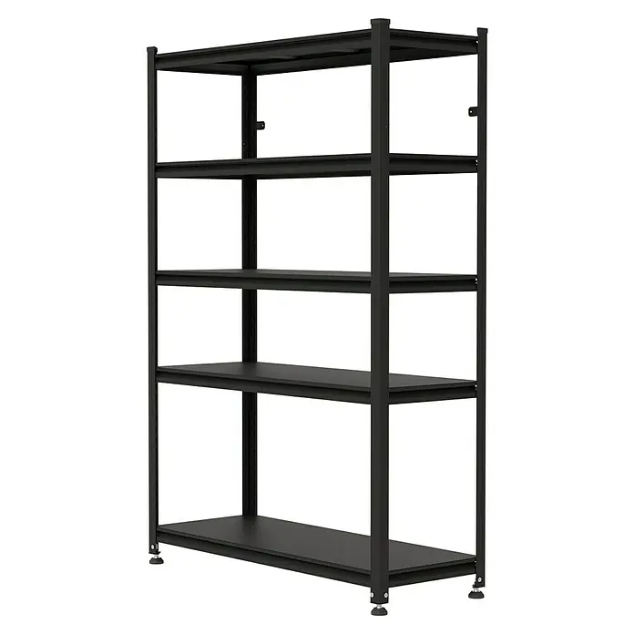 Regalux Metallregal Style M - H x B x T: 175 x 120 x 45 cm, Traglast pro Boden: 150 kg, Anzahl Böden: 5 Stk., Stecken, Schwarz - Schwarzes Metallregal mit 5 verstellbaren Ablagen zur Aufbewahrung.