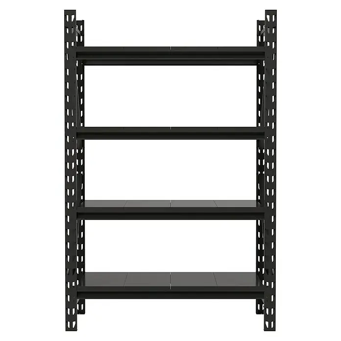Regalux Metallregal Heavy Duty - H x B x T: 183 x 120 x 60 cm, Traglast pro Boden: 600 kg, Anzahl Böden: 4 Stk., Stecken, Schwarz - Dunkelgraues Metall-Industrieregal mit vier Ablagen.