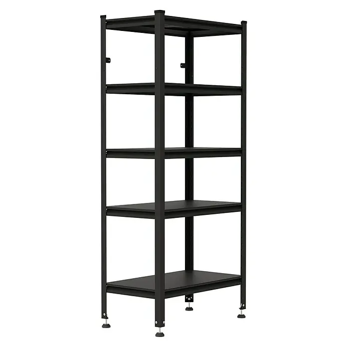 Regalux Metallregal Style S - H x B x T: 175 x 80 x 45 cm, Traglast pro Boden: 100 kg, Anzahl Böden: 5 Stk., Stecken, Schwarz - Schwarzes Metallregal mit fünf Böden und verstellbaren Füßen.