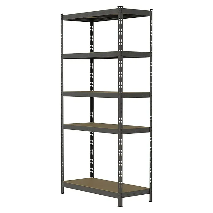 Regalux Metallregal - H x B x T: 180 x 93 x 40 cm, Traglast pro Boden: 175 kg, Anzahl Böden: 5 Stk., Stecken - Fünfstöckiges Schwerlast-Metallregal mit dunkelgrauem Rahmen und hellbraunen Ablagen, vielseitig einsetzbar zur Lagerung.
