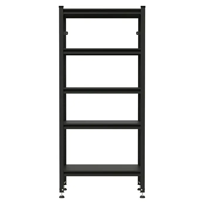 Regalux Metallregal Style S - H x B x T: 175 x 80 x 45 cm, Traglast pro Boden: 100 kg, Anzahl Böden: 5 Stk., Stecken, Schwarz - Schwarzes Metallregal mit fünf Böden und verstellbaren Füßen.