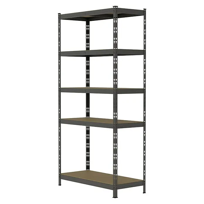 Regalux Estantería metálica - Al x An x Pr: 180 x 93 x 40 cm, Capacidad de carga por balda: 175 kg, Número de baldas: 5 ud., Inserción - Estantería metálica gris oscuro con cinco baldas ajustables y tableros de madera, ideal para almacén.