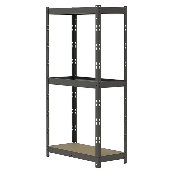 Regalux Getränkekistenregal - H x B x T: 133 x 70 x 32,5 cm, Traglast pro Boden: 50 kg, Anzahl Böden: 1 Stk., Stecken, Anthrazit - Schwerlastregal aus grauem Metall mit drei Ebenen und Holzplatten.