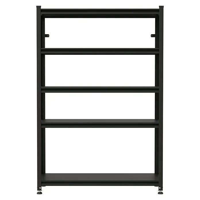 Regalux Metallregal Style M - H x B x T: 175 x 120 x 45 cm, Traglast pro Boden: 150 kg, Anzahl Böden: 5 Stk., Stecken, Schwarz - Schwarzes Metallregal mit fünf offenen Ablagen zur Aufbewahrung oder Ausstellung.