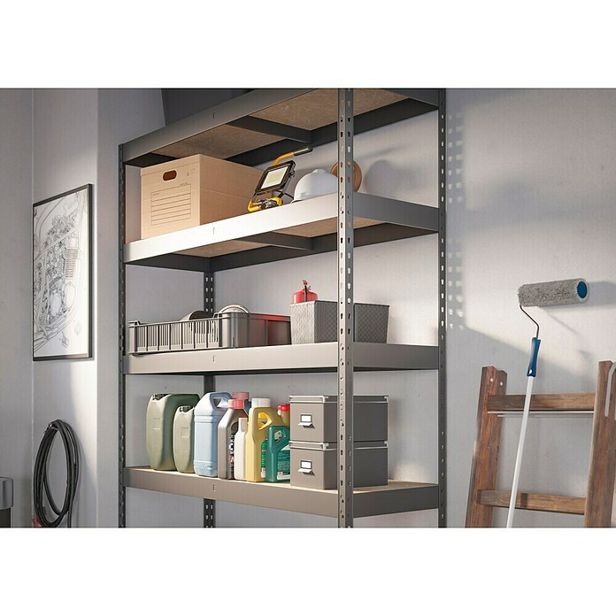 Regalux Schwerlastregal Rivet Atlas (H x B x T: 180 x 160 x 60 cm, Traglast pro Boden: 280 kg, Anzahl Böden: 4 Stk., Stecken, Schwarz) | BAUHAUS