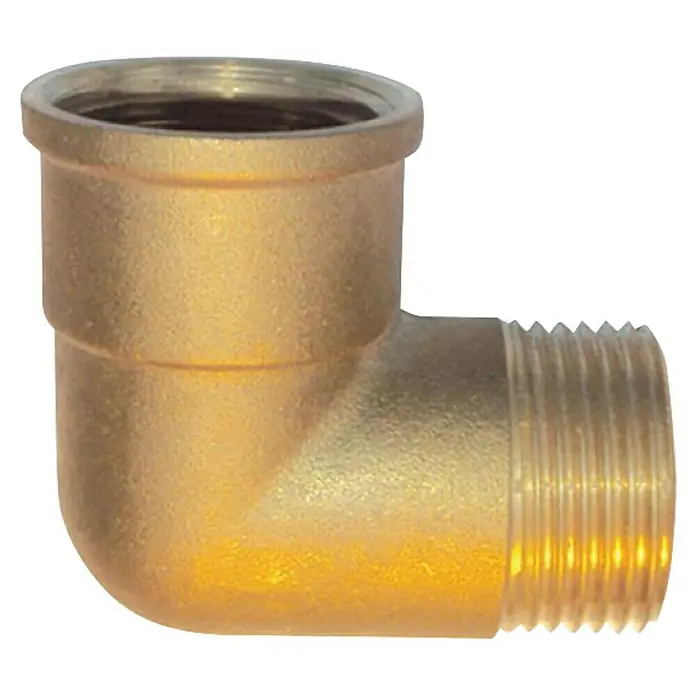Winkel 90° - Messing, ½″ - Messing 90-Grad-Winkelrohranschluss mit Innen- und Außengewinde.