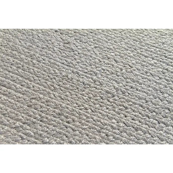 Alfombra exterior In/Out Ebro - Plata, 110 x 60 cm, 100% Polietileno - Tejido gris claro con un patrón trenzado y texturizado.