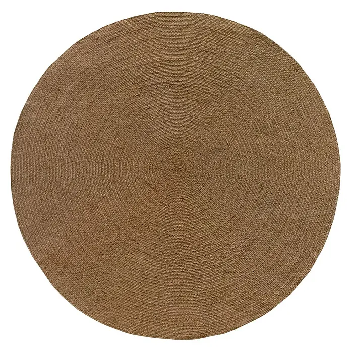 Alfombra exterior In/Out Ebro - Marrón, Diámetro: 120 cm, 100% Polietileno - Alfombra redonda de yute marrón con patrón de tejido en espiral.