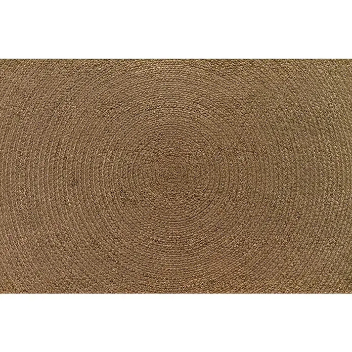 Alfombra exterior In/Out Ebro - Marrón, Diámetro: 120 cm, 100% Polietileno - Alfombra redonda de yute trenzado en marrón natural con un patrón espiral concéntrico.