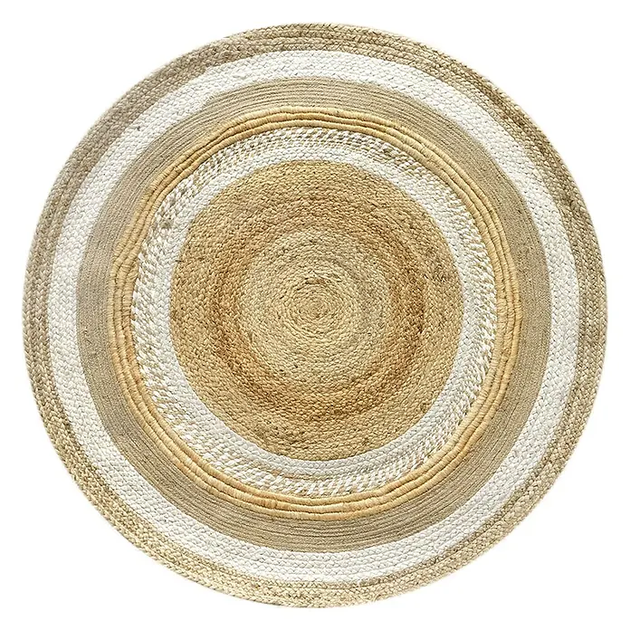 Alfombra de yute Marsella - Natural, Diámetro: 120 cm, 100% yute - Alfombra redonda de yute trenzado con anillos concéntricos en tonos naturales, claros y oscuros.