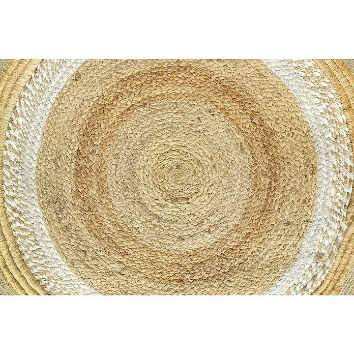 Alfombra de yute Marsella - Natural, Diámetro: 120 cm, 100% yute - Alfombra redonda de yute trenzado con patrón concéntrico natural y blanco.