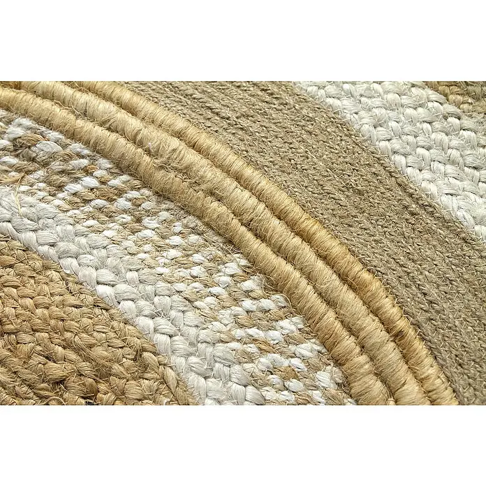 Alfombra de yute Marsella - Natural, Diámetro: 120 cm, 100% yute - Alfombra trenzada texturizada de fibras naturales beige y blancas.