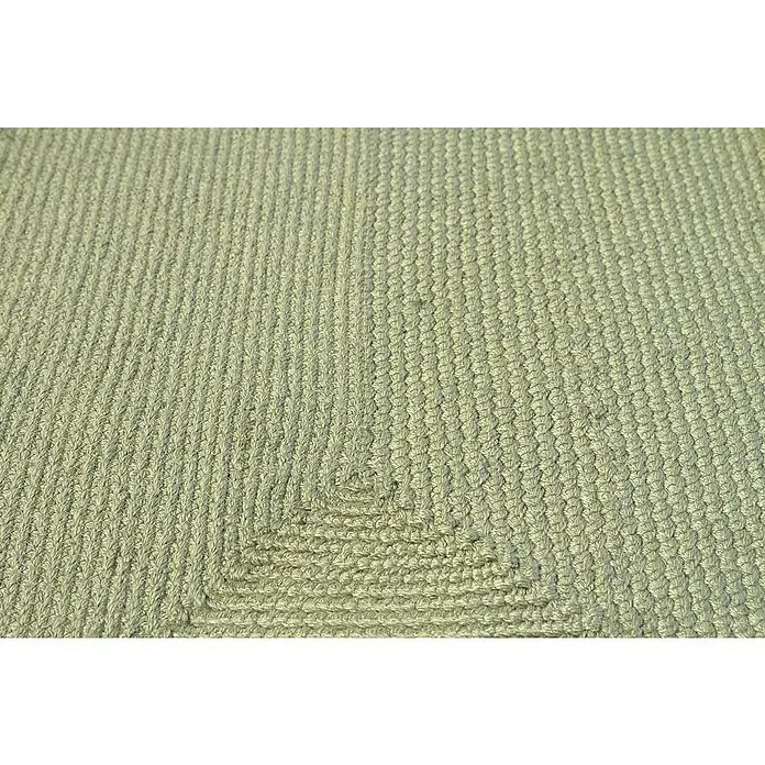 Alfombra exterior In/Out Ebro - Verde, 110 x 60 cm, 100% Polietileno - Textil acanalado verde claro con un patrón cuadrado central.