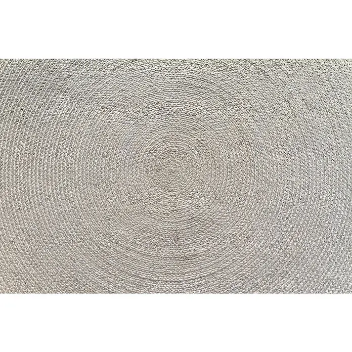 Alfombra exterior In/Out Ebro - Plata, Diámetro: 120 cm, 100% Polietileno - Alfombra redonda trenzada de color claro con un tejido de fibra natural texturizada.