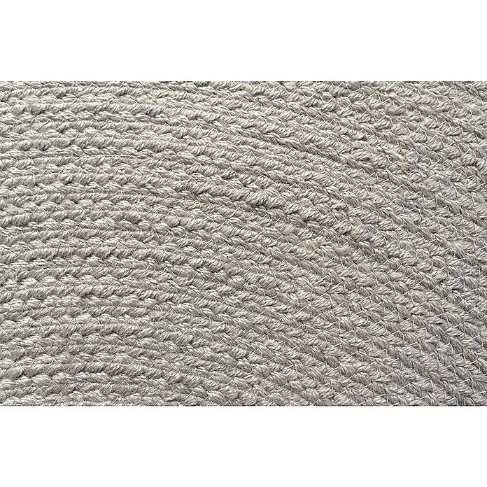 Alfombra exterior In/Out Ebro - Plata, Diámetro: 120 cm, 100% Polietileno - Textil trenzado gris con un patrón circular sutil.