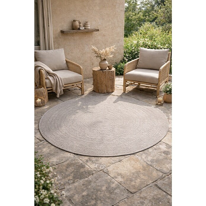 Alfombra exterior In/Out Ebro (Plata, Diámetro: 120 cm, 100% Polietileno) | BAUHAUS