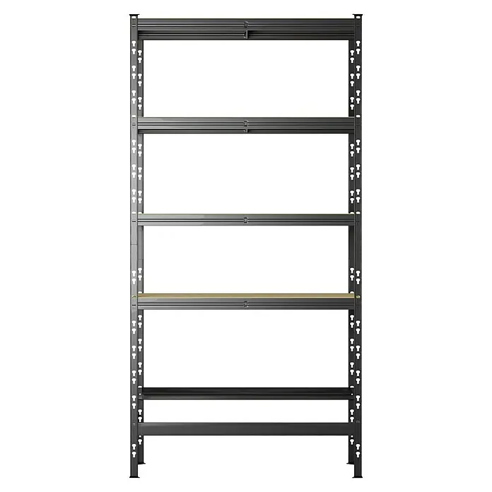 Regalux Metallregal - H x B x T: 180 x 93 x 40 cm, Traglast pro Boden: 175 kg, Anzahl Böden: 5 Stk., Stecken - Dunkelgraues Metallregal mit fünf verstellbaren Böden, einer mit Holzoberfläche, zur Aufbewahrung.