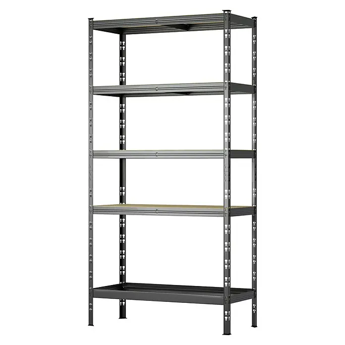 Regalux Estantería metálica - Al x An x Pr: 180 x 93 x 40 cm, Capacidad de carga por balda: 175 kg, Número de baldas: 5 ud., Inserción - Estantería metálica gris oscuro de cinco niveles con insertos de madera en los estantes.