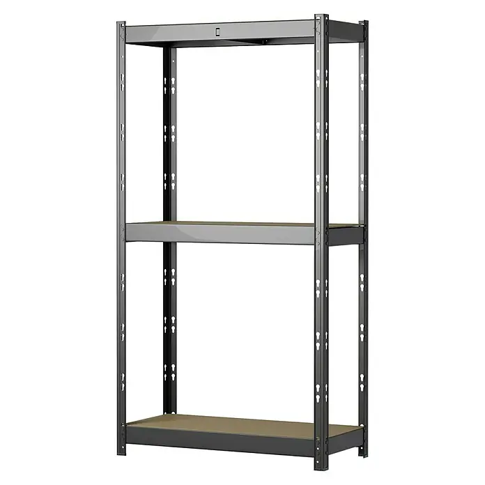 Regalux Getränkekistenregal - H x B x T: 133 x 70 x 32,5 cm, Traglast pro Boden: 50 kg, Anzahl Böden: 1 Stk., Stecken, Anthrazit - Graues Metall-Lagerregal mit drei hellbraunen Böden. Robust und verstellbar.