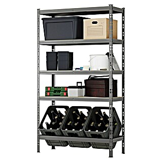 Regalux Metallregal (H x B x T: 180 x 93 x 40 cm, Traglast pro Boden: 175 kg, Anzahl Böden: 5 Stk., Grau, Stecken)