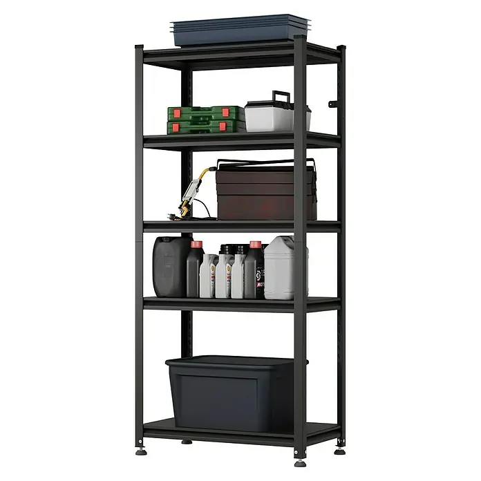 Regalux Metallregal Style S - H x B x T: 175 x 80 x 45 cm, Traglast pro Boden: 100 kg, Anzahl Böden: 5 Stk., Stecken, Schwarz - Robustes schwarzes Metallregal mit fünf Ablagen für Werkstatt oder Garage.