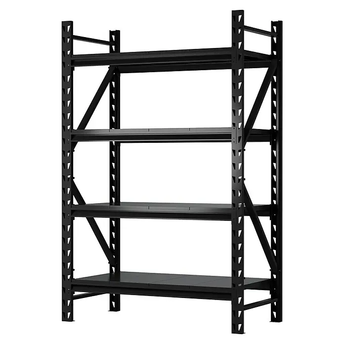 Regalux Metallregal Heavy Duty - H x B x T: 183 x 120 x 60 cm, Traglast pro Boden: 600 kg, Anzahl Böden: 4 Stk., Stecken, Schwarz - Schwarzes Metallregal mit vier Fachböden für schwere Lasten.