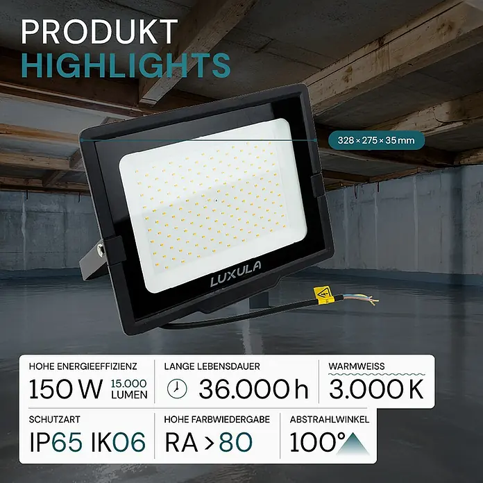 Luxula LED-Strahler - 150 W, 15.000 lm, 3.000 K, IP65