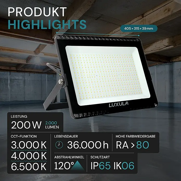 Luxula LED-Strahler - 200 W, 20.000 lm, IP65
