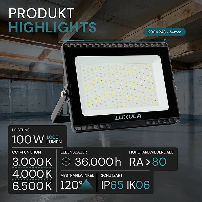Luxula LED-Strahler - 100 W, 10.000 lm, IP65