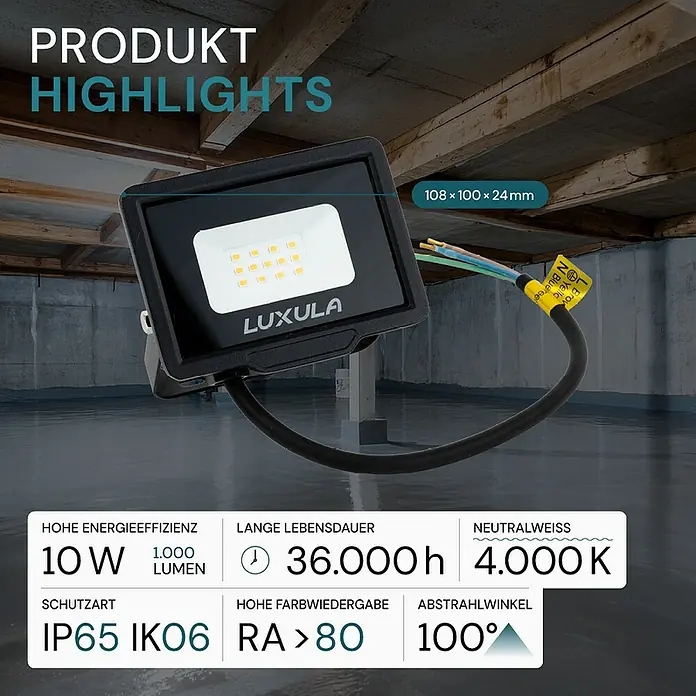 Luxula LED-Strahler - 10 W, 1.000 lm, 4.000 K, IP65