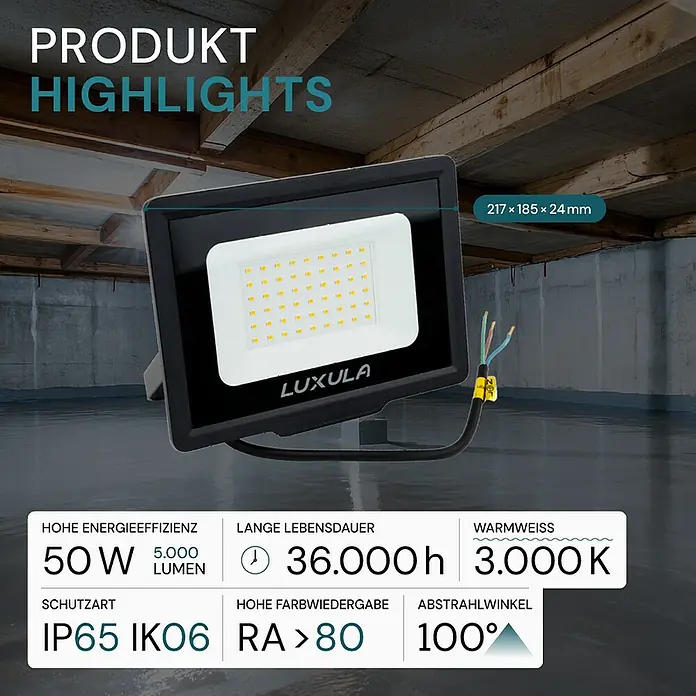 Luxula LED-Strahler - 50 W, 5.000 lm, 3.000 K, IP65
