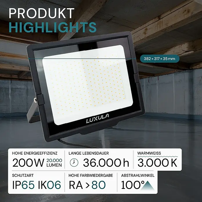 Luxula LED-Strahler - 200 W, 20.000 lm, 3.000 K, IP65