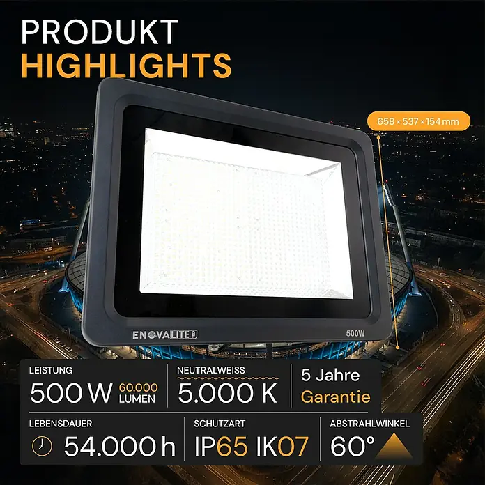 Enovalite LED-Strahler - 500 W, 60.000 lm, IP65