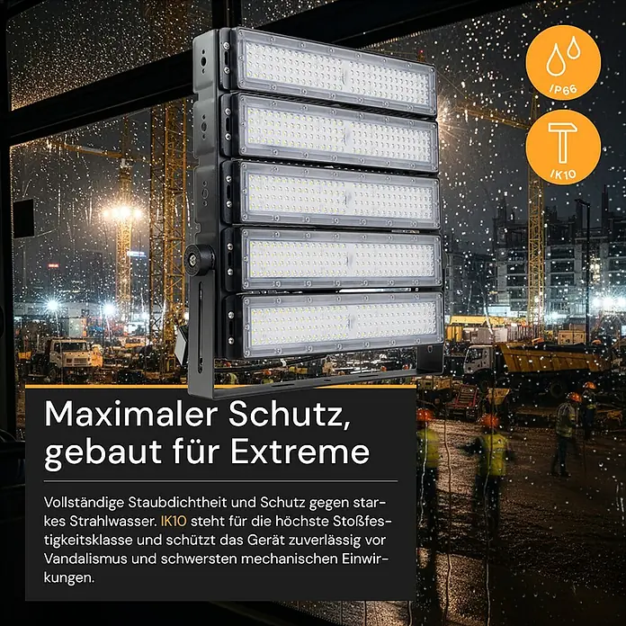 Enovalite LED-Strahler - 500 W, 65.000 lm, L x B x H: 39,5 x 39,9 x 7 cm, IP66