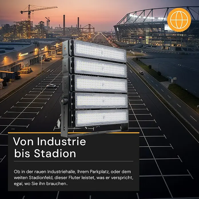 Enovalite LED-Strahler - 500 W, 65.000 lm, L x B x H: 39,5 x 39,9 x 7 cm, IP66
