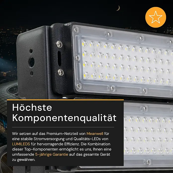 Enovalite LED-Strahler - 500 W, 65.000 lm, L x B x H: 39,5 x 39,9 x 7 cm, IP66