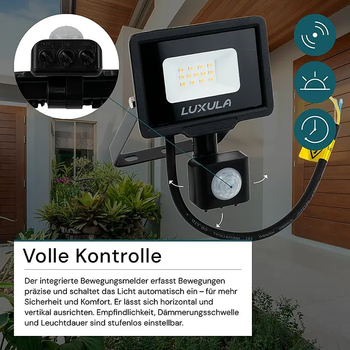 Luxula LED-Strahler - 10 W, 1.000 lm, 4.000 K, L x B x H: 10,8 x 5,5 x 15,5 cm, IP65