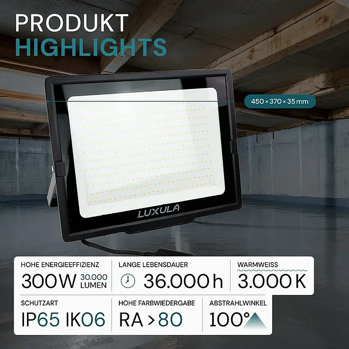 Luxula LED-Strahler - 300 W, 30.000 lm, 3.000 K, IP65