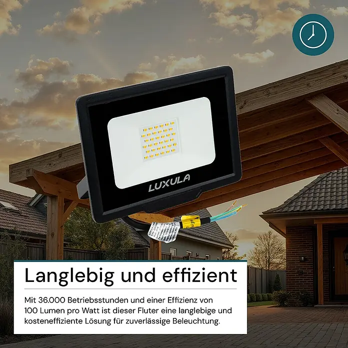 Luxula LED-Strahler - 30 W, 3.000 lm, 4.000 K, L x B x H: 18,7 x 2,4 x 16,7 cm, IP65