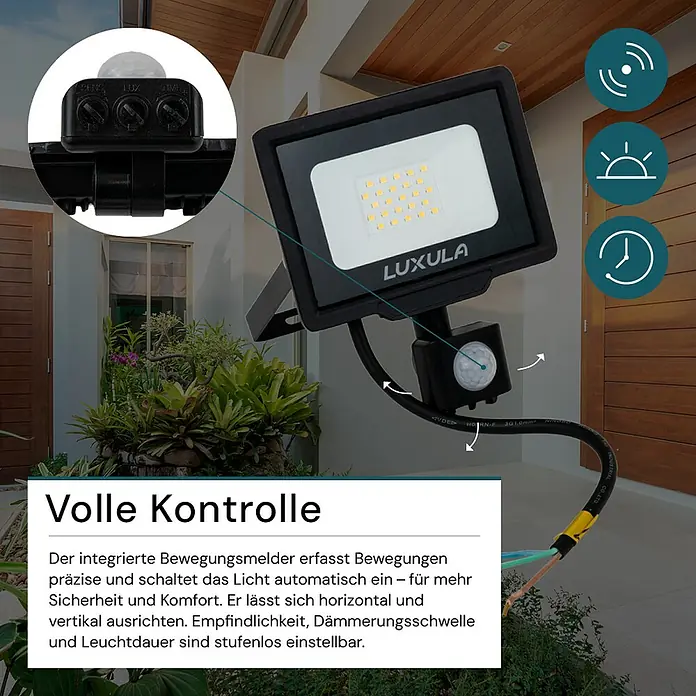 Luxula LED-Strahler - 20 W, 2.000 lm, 4.000 K, L x B x H: 14,3 x 5,5 x 18 cm, IP65