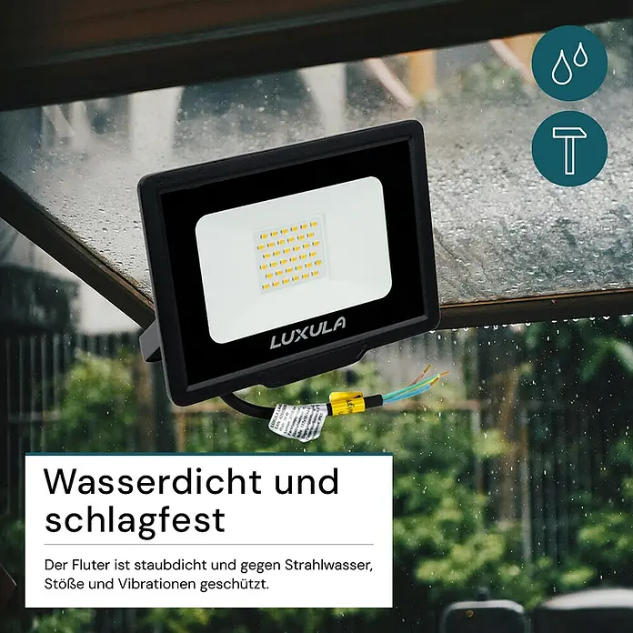 Luxula LED-Strahler - 30 W, 3.000 lm, 3.000 K, L x B x H: 18,7 x 2,4 x 16,7 cm, IP65