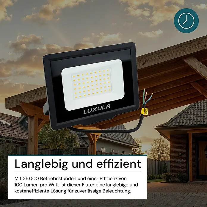 Luxula LED-Strahler - 50 W, 5.000 lm, 4.000 K, L x B x H: 21,7 x 2,6 x 18,5 cm, IP65